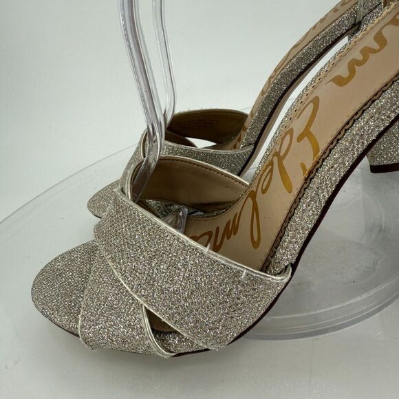 Sam Edelman Womens Yancy Heeled Ankle Strap Sandals Size 10 M Silver Shimmer - Picture 9 of 16